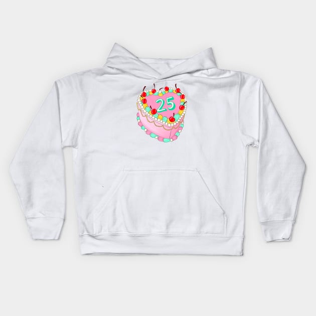 25th Birthday cake Kids Hoodie by Poppy and Mabel